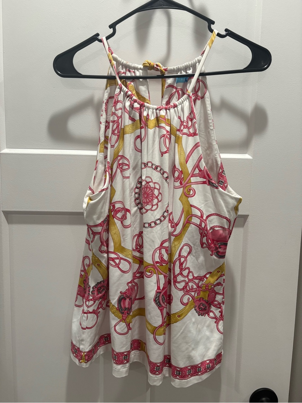 J. McLaughlin White Halter Tank with Pink & Yellow Chain Print